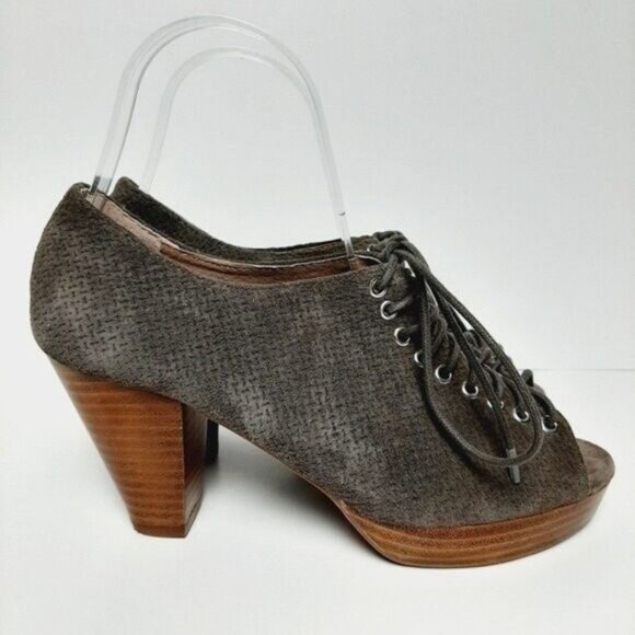 JEFFREY CAMPBELL Roosevelt Handmade Havana Suede Peep-toe Heels Taupe Sz 6.5 M - Picture 3 of 12